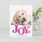 JOY Personalized Pet Photo Pink Paw Print Dog Feestdagenkaart (Staand voorkant)