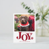 JOY Personalized Pet Photo Red Paw Print Dog Feestdagenkaart (Staand voorkant)