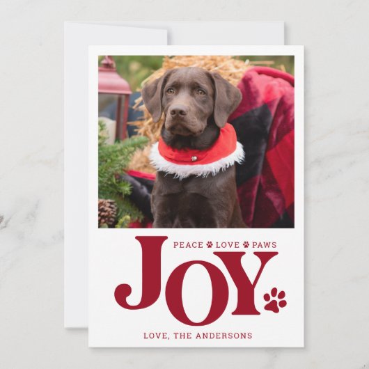 JOY Personalized Pet Photo Red Paw Print Dog Feestdagenkaart (Voorkant)