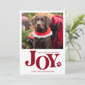 JOY Personalized Pet Photo Red Paw Print Dog Feestdagenkaart (Staand voorkant)