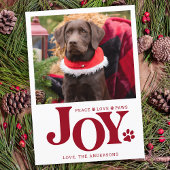 JOY Personalized Pet Photo Red Paw Print Dog Feestdagenkaart