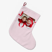JOY | Personalized Red & Pink Christmas Photo Grote Kerstsok (Voorkant (Hangend))