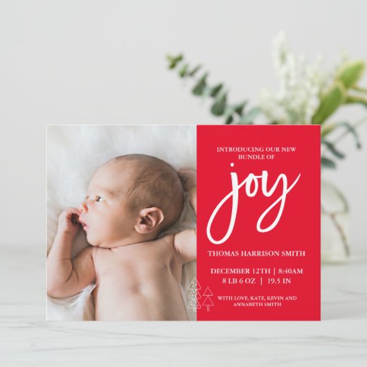 Joy Photo Baby Announcement Red Kaart (Staand voorkant)