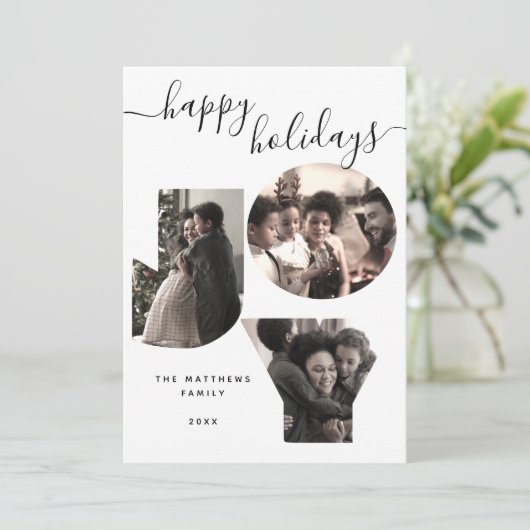 Joy Photo Collage Merry Prettige feestdagen kerst Feestdagenkaart (Staand voorkant)