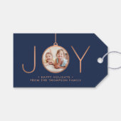JOY Photo Navy Blue Copper Elegant Modern Holiday Cadeaulabel (Voorkant (Horizontaal))