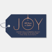 JOY Photo Navy Blue Copper Elegant Modern Holiday Cadeaulabel (Achterkant Horizontaal)