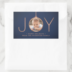 JOY Photo Navy Blue Copper Elegant Modern Holiday Rechthoekige Sticker