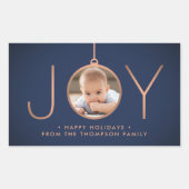 JOY Photo Navy Blue Copper Elegant Modern Holiday Rechthoekige Sticker (Voorkant)