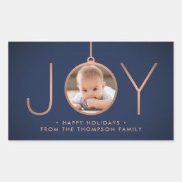 JOY Photo Navy Blue Copper Elegant Modern Holiday Rechthoekige Sticker