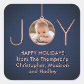 JOY Photo Navy Blue Copper Elegant Modern Holiday Vierkante Sticker (Voorkant)