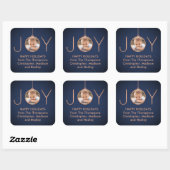 JOY Photo Navy Blue Copper Elegant Modern Holiday Vierkante Sticker (Vel)