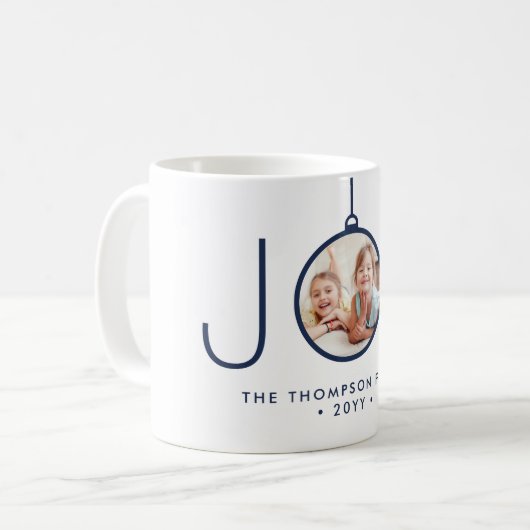 JOY Photo Navy Blue White Modern kerstfeestdag Koffiemok (Voorkant links)