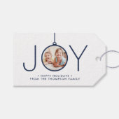 JOY Photo Navy Blue White Modern Minimal Kerstmis Cadeaulabel (Voorkant (Horizontaal))