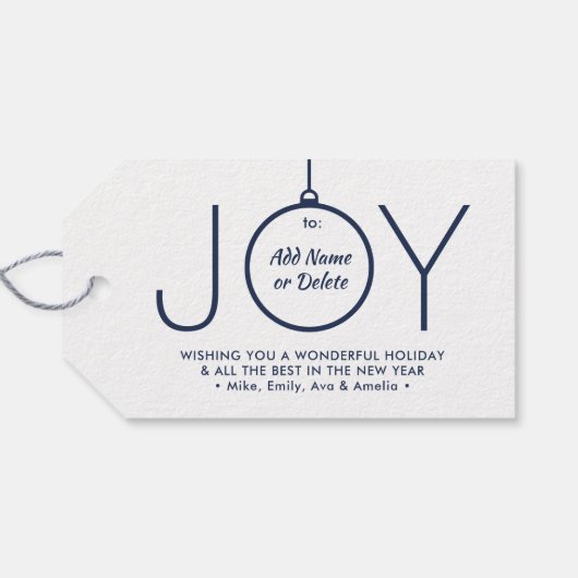 JOY Photo Navy Blue White Modern Minimal Kerstmis Cadeaulabel (Achterkant Horizontaal)