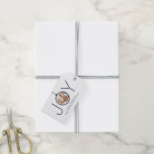 JOY Photo Navy Blue White Modern Minimal Kerstmis Cadeaulabel (Met Touw)