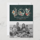 JOY Pine Cone Red Berry Bird Groene Kerstfoto Feestdagenkaart (Voorkant)