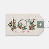 JOY Pine Cone Red Berry Birds Christmas Holiday Cadeaulabel (Voorkant (Horizontaal))