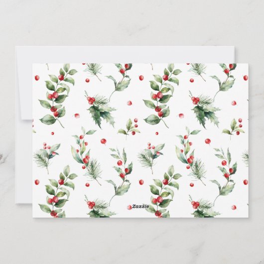 JOY Pine Cone Red Berry Vogels Groene Kerstmis Feestdagenkaart (Achterkant)