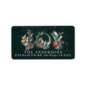 JOY Pine Cone Red Berry Vogels Kerstmis Adres Etiket (Voorkant)