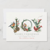 JOY Pine Cone Red Berry Vogels Kerstmis Feestdagenkaart (Voorkant)