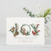 JOY Pine Cone Red Berry Vogels Kerstmis Feestdagenkaart (Staand voorkant)