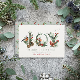 JOY Pine Cone Red Berry Vogels Kerstmis Feestdagenkaart