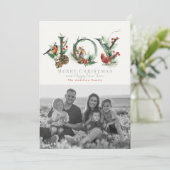 JOY Pine Cone Red Berry Vogels Kerstmis Foto Feestdagenkaart (Staand voorkant)