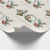 JOY Pine Cone Red Berry Vogels Kerstvakantie Cadeaupapier (Hoek)