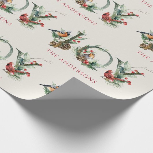 JOY Pine Cone Red Berry Vogels Kerstvakantie Cadeaupapier (Hoek)