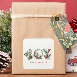 JOY Pine Cone Red Berry Vogels Kerstvakantie Vierkante Sticker