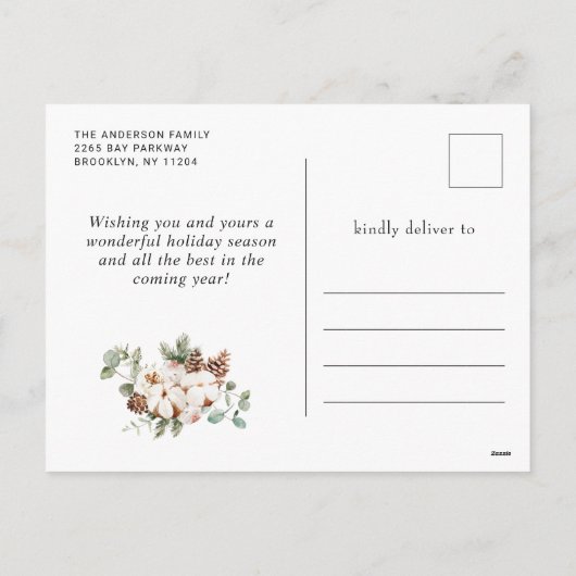 JOY Pine Cones Fir Wreate Kerstmis 3 FOTO Feestdagenkaart (Achterkant)