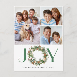 JOY Pine Cones Fir Wreate Kerstmis 3 FOTO Feestdagenkaart