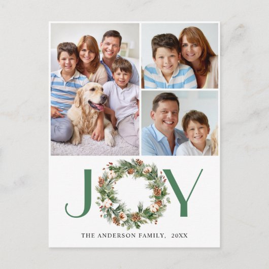 JOY Pine Cones Fir Wreate Kerstmis 3 FOTO Feestdagenkaart (Voorkant)