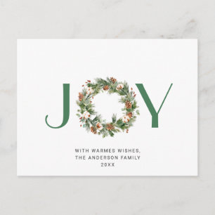 JOY Pine Cones Fir Wreath Merry Kerstfeestdag Briefkaart