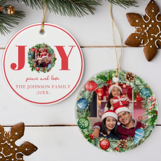 JOY Pine Krans Kerstfoto Ornament