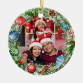 JOY Pine Krans Kerstfoto Ornament (Voorkant)
