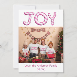 Joy Pink Candy Cane Vakantie Foto Kerstmis Kaart