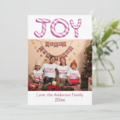 Joy Pink Candy Cane Vakantie Foto Kerstmis Kaart (Staand voorkant)