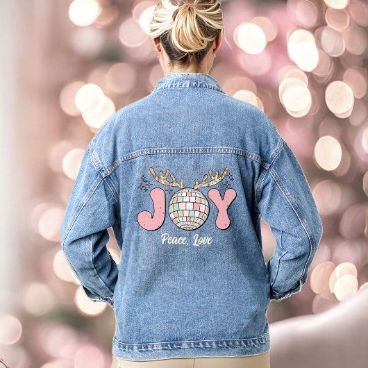 Joy Pink Christmas Disco Ball Tekst Denim Jas Denim Jacket