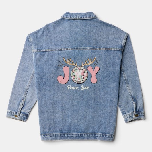 Joy Pink Christmas Disco Ball Tekst Denim Jas Jacket (Achterkant)