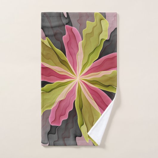 Joy, Pink Green Anthracite Fantasy Flower Fractal Handdoek (Handdoek)