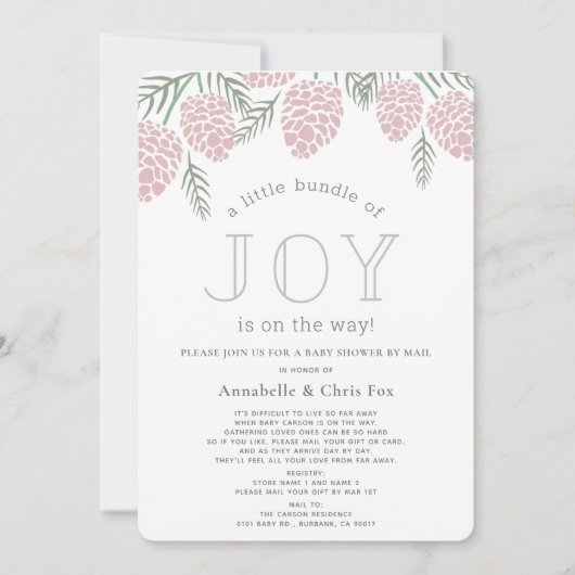 Joy Pink Pine Cone Baby shower per post Kaart (Voorkant)