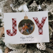 JOY Pink Plaid Multi Photo Holiday Kaart