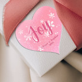 Joy Pink Snowflakes Christmas Hear Shape Gift Labe Hart Sticker