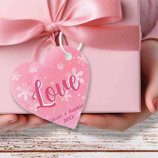 Joy Pink Snowflakes Christmas Holiday Gift Label