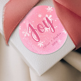 Joy Pink Snowflakes Christmas Holiday Gift Label