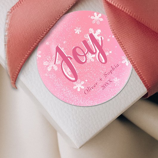 Joy Pink Snowflakes Christmas Holiday Gift Label