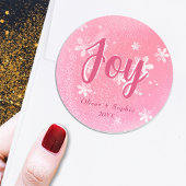Joy Pink Snowflakes Christmas Holiday Gift Label