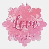 Joy Pink Snowflakes Kerstvakantie Ornament Kaart (Achterkant)