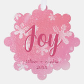 Joy Pink Snowflakes Kerstvakantie Ornament Kaart (Voorkant)